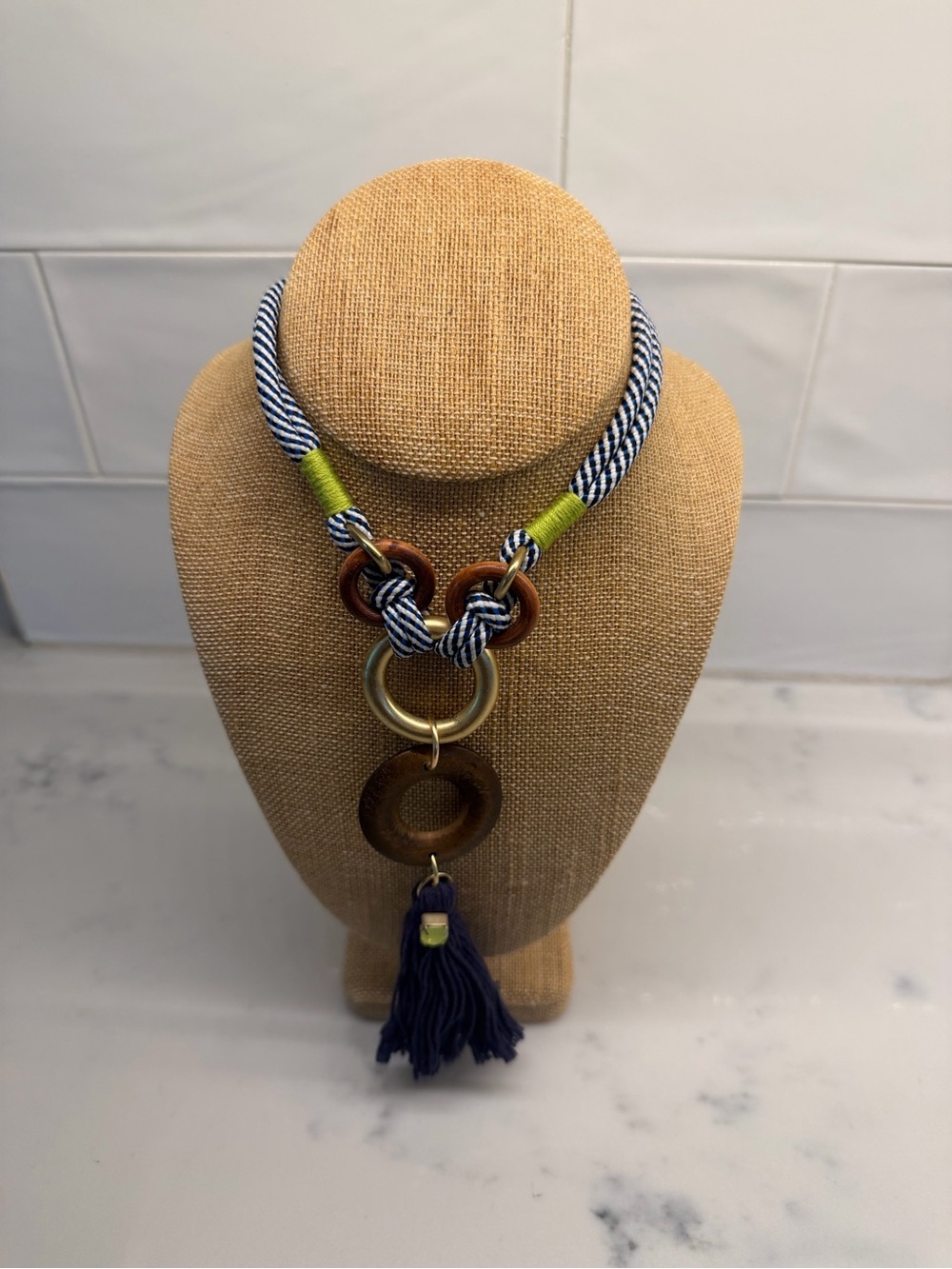 Long Navy Rope Tassel Statement Necklace